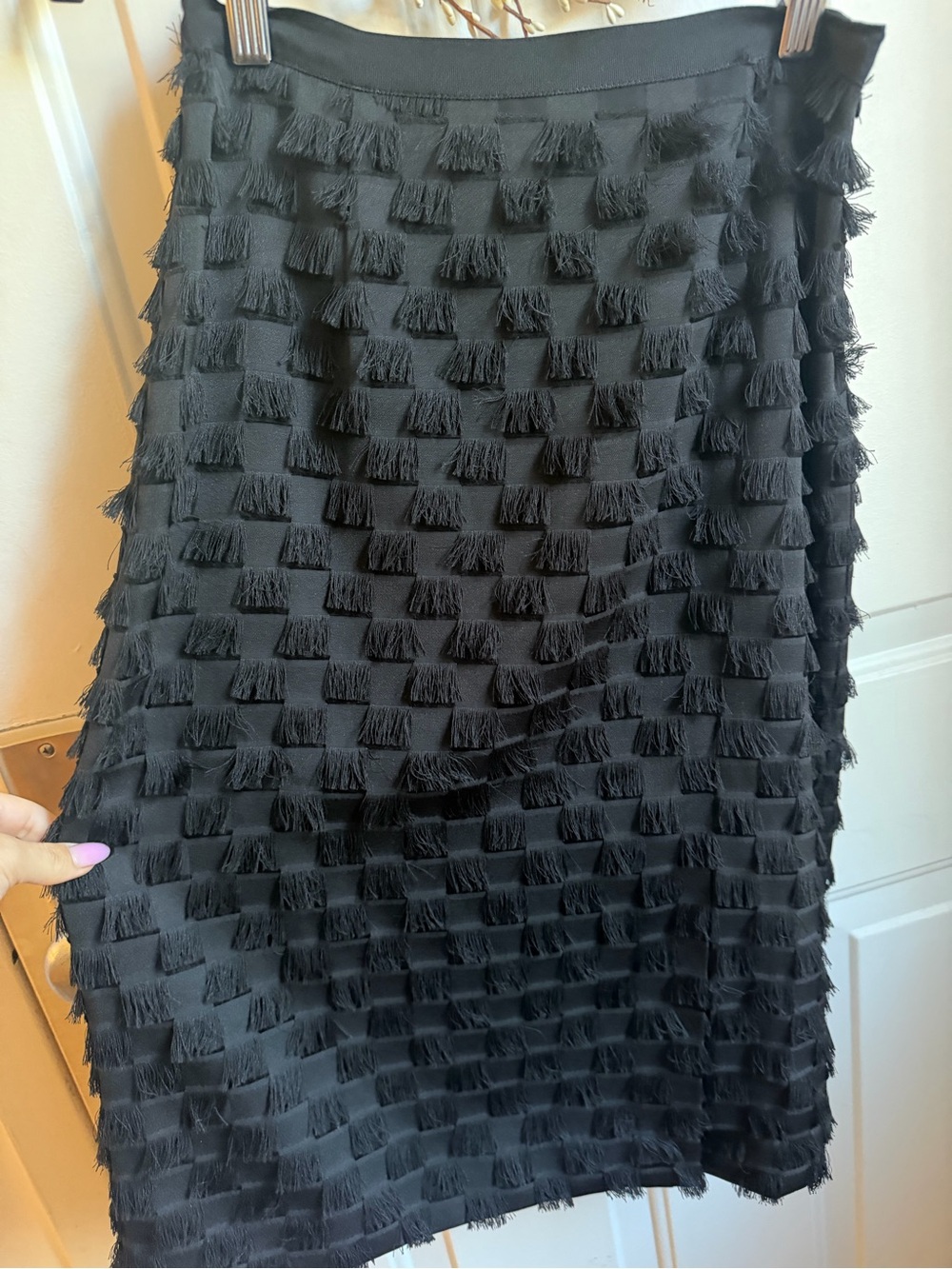 Banana Republic Black Fringe-Detail Pencil Skirt